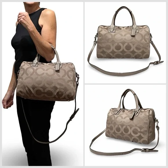 Coach Op Art Signature Sateen Taylor Convertible Satchel to Shoulder/Crossbody - Picture 2 of 10